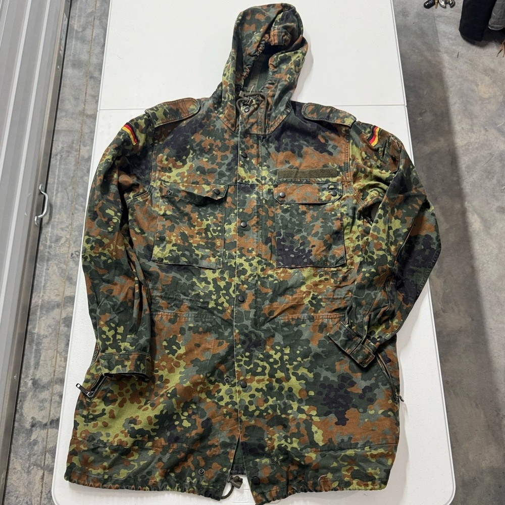 German Military Flecktarn Camo Parka Mens Large Green Excellent Field Jacket